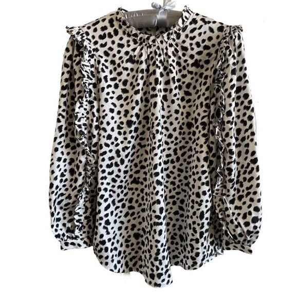 J. Crew Ruffle-Sleeve Top in Leopard Satin Crepe - Picture 1 of 6